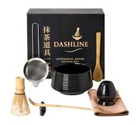 Dashline Matcha Tea Ceremony Set 8 - Piece Forged Black Ripple, Ceramic Matcha Set,100% Hand Made Matcha Whisk & Ceramic Holder, Cloth, Bowl, Scoop, Sifter, Bamboo Spoon, Tea Lovers Set & Gift Bag.