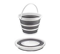 DASHMESH 10 Litre Collapsible Bucket, Sturdy Grey Foldable Silicone Water Bucket, Comfortable Grip Handle, Portable Space Saving Large Water Pail, Ideal for Cleaning, Fishing, Camping
