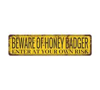 DASHUA Funny Warning Sign Beware of Honey Badger Enter at Your Own Risk Rustic Aluminium Metal Sign Animal Wall Decor 16x4 Inch