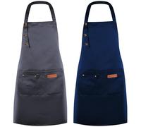 DASHUAIGE 2 Pack Adjustable Waterproof Canvas Aprons, Heavy-Duty Bib with Pockets for Grill & Restaurant Use(Blue+Gray)
