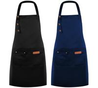 DASHUAIGE 2 Pack Adjustable Waterproof Canvas Aprons, Heavy-Duty Bib with Pockets for Grill & Restaurant Use(Black+Blue)