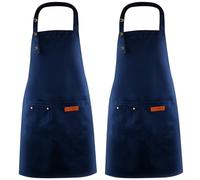 DASHUAIGE 2 Pack Adjustable Waterproof Canvas Aprons, Heavy-Duty Bib with Pockets for Grill & Restaurant Use(Blue)