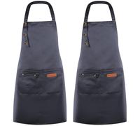 DASHUAIGE 2 Pack Adjustable Waterproof Canvas Aprons, Heavy-Duty Bib with Pockets for Grill & Restaurant Use(Gray)