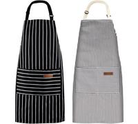 DASHUAIGE 2 Pack Cotton Blend Kitchen Aprons for Adults, Water Resistant Adjustable Chef Apron with Pockets for Cooking & Baking at Home
