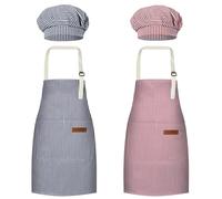 DASHUAIGE 2 Pack Kids Chef Outfits with Hat, Apron Set for Cooking Play, Adjustable, Washable Costume for Baking, BBQ, Art Activities (Blue+Pink, 50X45CM)