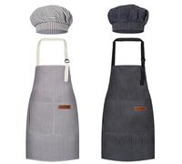 DASHUAIGE 2 Pack Kids Chef Outfits with Hat, Apron Set for Cooking Play, Adjustable, Washable Costume for Baking, BBQ, Art Activities (Black+Coffee, 50X45CM)