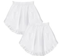 DASHUAIGE 2 Pack Short Waist Aprons for Women, White Hostess Apron with 2 Pockets, Polyester Victorian Style Bistro Apron for Waitress, Cooking & Restaurant Work