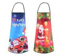 DASHUAIGE 2 Pcs 70 * 80cm Christmas Aprons Santa Claus Snowman Kitchen Apron Red Christmas Party Apron Chef Cooking Restaurant Housekeeping Cleaning Apron (Santa red + Santa blue)