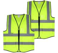 DASHUAIGE 2 Pieces Hi Vis Vests for Women Men,High Visibility Safety Vest,Fluorescent Waistcoat with Pocket and ID Holder for Outdoor Working Running Walking