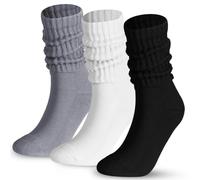 DASHUAIGE 3 Pairs Women Cotton Slouch Socks, Soft Running Padded Socks, Socks Aesthetic Crew Knit Sock Size 35-41 (White/Grey/Black)