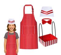 DASHUAIGE 4 Pieces Carnival Apron Kit for Kids, Retro Waiter Set with Red White Stripes, Chef Hat, Bow Tie & Tray for Halloween Party