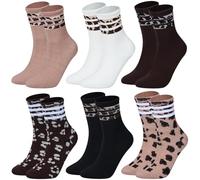 DASHUAIGE 6 Pairs Fashion Print Socks for Women, Crew Boot Socks with Leopard Pattern, Comfortable Casual Ankle Socks