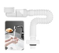 DASIAUTOEM 1 1/4 Inch Siphon, Space-Saving Siphon, Adjustable Sink Siphon, Flexible Drain Hose, Odour-Proof Flexible Siphon, Replaceable Waste Water Pipe (White)