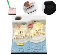 DASIAUTOEM 3D Calendar Tear Off 2026, Santorini 3D Paper Sculptures, 2026 Desk Calendar Notepad, 3D Magic Castle Weekly Calendar with Light and Pen Holder, Creative Birthday New Year Gift