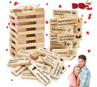 DASIAUTOEM 48 Piece Block Tower Game, Valentine's Day Block Tower Couples Games, Love & Naughty Stacking Tower Wooden Blocks, 48 Wooden Block Game Challenges for Couples Dates