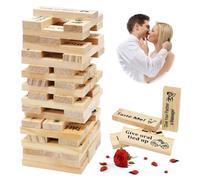 DASIAUTOEM 48 Pieces Wooden Naughty Game, Valentine's Day Gift Couples Games Lust Tumbling Tower Games for Adults, Wooden Stacking Game, Couples Gift for Stacking Block Night Party Game