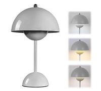 DASIAUTOEM Mushroom Lamps, Touch Dimmable Table Lamp, LED Battery Table Lamps Wireless, 3000K - 6000K Modern Rechargeable, Mushroom Lamp with 3 Brightness Modes, Decorative Retro Desk (Grey)