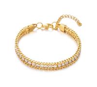 DASIQI Womens Hypoallergenic Gold Silver Titanium Steel Rainbow Stone Pave Sparkle Bracelet | Everyday Luxury, One Size, Cubic Zirconia Stainless Steel, No Gemstone Cubic Zirconia