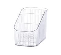 DASITON Large Capacity Makeup Brush Holder, 3 Slots Makeup Organiser Storage Cup, Vintage Striped Make Up Brush Holder for Dressing Table, Bathroom, Desk, Cosmetic Skincare Organiser (Clear-S)