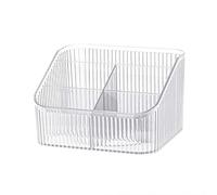 DASITON Large Capacity Makeup Brush Holder, 5 Slots Makeup Organiser Storage Cup, Vintage Striped Make Up Brush Holder for Dressing Table, Bathroom, Desk, Cosmetic Skincare Organiser (Clear-L)