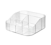 DASITON Large Capacity Makeup Brush Holder, 7 Slots Makeup Organiser Storage Cup, Vintage Striped Make Up Brush Holder for Dressing Table, Bathroom, Desk, Cosmetic Skincare Organiser (Clear-XL)
