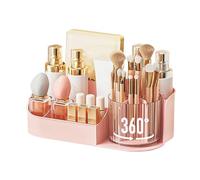 DASITON Large Capacity Makeup Organiser with 360° Rotating Makeup Brush Holder, Perfume and Skincare Storage Organisers for Vanity Bathroom Countertop, Cosmetic Display Case (Pink, 1 Tier)