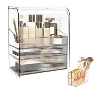 DASITON Large Capacity Makeup Organiser with Drawers, 3-Layer Make Up Storage Organiser Box with Lid, Cosmetics and Skincare Organizers for Dressing Table, Vanity Bathroom Desktop, Dustproof (Clear)