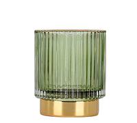 DASITON Makeup Brush Holder Organiser, Crystal Cosmetic Make Up Brush Holder, Glass Makeup Brushes Storage Organiser, Vintage Make Up Cup Pen Pencil Holder Striped Vase (Green S)