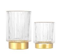 DASITON Makeup Brush Holder Organiser, Crystal Cosmetic Make Up Brush Holder, Glass Makeup Brushes Storage Organiser, Vintage Make Up Cup Pen Pencil Holder Striped Vase (Clear S+L)