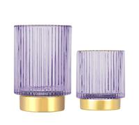 DASITON Makeup Brush Holder Organiser, Crystal Cosmetic Make Up Brush Holder, Glass Makeup Brushes Storage Organiser, Vintage Make Up Cup Pen Pencil Holder Striped Vase (Purple S+L)