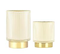 DASITON Makeup Brush Holder Organiser, Crystal Cosmetic Make Up Brush Holder, Glass Makeup Brushes Storage Organiser, Vintage Make Up Cup Pen Pencil Holder Striped Vase (Cream S+L)