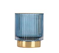 DASITON Makeup Brush Holder Organiser, Crystal Cosmetic Make Up Brush Holder, Glass Makeup Brushes Storage Organiser, Vintage Make Up Cup Pen Pencil Holder Striped Vase (Blue S)