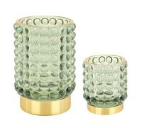 DASITON Makeup Brush Holder Organiser, Glass Cosmetic Make Up Brush Cup Holder, Vintage Makeup Brushes Storage Organiser for Vanity, Desk Pen Pencil Holder, Bathroom Toothbrush Holders (Green S+L)