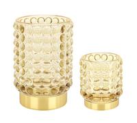 DASITON Makeup Brush Holder Organiser, Glass Cosmetic Make Up Brush Cup Holder, Vintage Makeup Brushes Storage Organiser for Vanity, Desk Pen Pencil Holder, Bathroom Toothbrush Holders (Yellow S+L)