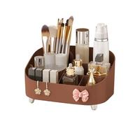 DASITON Makeup Organiser Brush Holder for Vanity, Large Capacity Dressing Table Organiser Makeup Storage Box, Cosmetic and Skincare Organizer for Bedroom Dresser Bathroom Countertop (Brown)