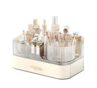 DASITON Makeup Organiser Storage Drawers, 360° Rotating Makeup Brush Holder, Large Stackable Dressing Table Cosmetic Organiser, Acrylic Skincare Storage Box for Vanity Bedroom Bathroom (Cream 02)