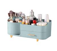 DASITON Rotating Makeup Organiser for Vanity with Drawer, Large Capacity Makeup Brush Holder, Skincare and Cosmetic Dressing Table Storage Organiser for Lipstick, Brushes, Perfume, Eyeshadow (Green)