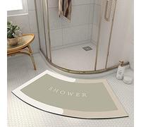 DASJD Curved Bath Mat, Soft Diatomite Corner Shower Mat Outside Shower Absorbent Fan-Shaped Bathroom Rug for Quadrant Shower Stall And RV Bathroom, Washable,khaki,40x75cm