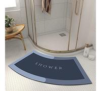 DASJD Curved Bath Mat, Soft Diatomite Corner Shower Mat Outside Shower Absorbent Fan-Shaped Bathroom Rug for Quadrant Shower Stall And RV Bathroom, Washable,blue,45x100cm