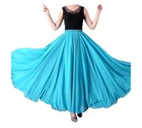 DASJKDI 720 Degree Belly Dance Women Long Skirts Dancer Practice Assorted Solid Purple Gold Skirt for Women's Ballroom and Gypsy Dance(Aqua Blue,Skirt Length 90cm)