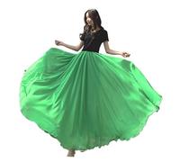 DASJKDI 720 Degree Belly Dance Women Long Skirts Dancer Practice Assorted Solid Purple Gold Skirt for Women's Ballroom and Gypsy Dance(Apple Green,Skirt Length 80cm)