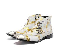 DASJKDI Handmade Mixed Color Leather Shoes Boots For Men Western Cowboy Ankle Lace Up Party Wedding Male(Camel,5.5)