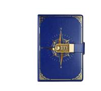 DASJKDI Journal Retro Password Book A5 With Lock Diary Notebook Creative Traveler Compass Hand Ledger Student Notepad Stationery Secretly Note(Blue)