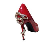 DASJKDI Metal Rhinestone Winding Heels Pumps Women Pointed Toe Stiletto Heel Slip On Satin Sexy Party Catwalk for Wedding Party Evening Casual(Red leather,38)