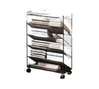 DASJKDI Newspaper Rack Book and Newspaper Storage Rack To Floor Mobile Wheeled Magazine Racks Holder Organizing Display Shelves Simple Bookcase(Movable black)