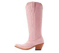 DASJKDI Retro Car Stitching Thick Heel Western Cowboy Boots Medieval Embroidered Unisex Men's Women's Oversized 37-48 Knight(Pink,45)