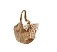 DASJKDI Solid Crochet Tote Handbag Summer Beach Bag Women's Mesh Woven Shoulder Bags Large Capacity Knitting Underarm for Summer Holiday(Khaki)