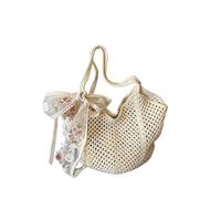 DASJKDI Solid Crochet Tote Handbag Summer Beach Bag Women's Mesh Woven Shoulder Bags Large Capacity Knitting Underarm for Summer Holiday(Beige)