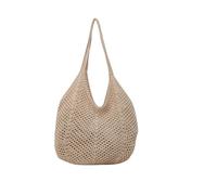 DASJKDI Women Knitting Shoulder Bag Large Capacity Underarm Solid Crochet Tote Handbag Summer Mesh Beach for Summer Holiday(Khaki)