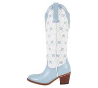 DASJKDI Women White Pull-on Knee High Cowgirl Boots With Bow Big Size Comfy Cowboy(SH240901B,35)